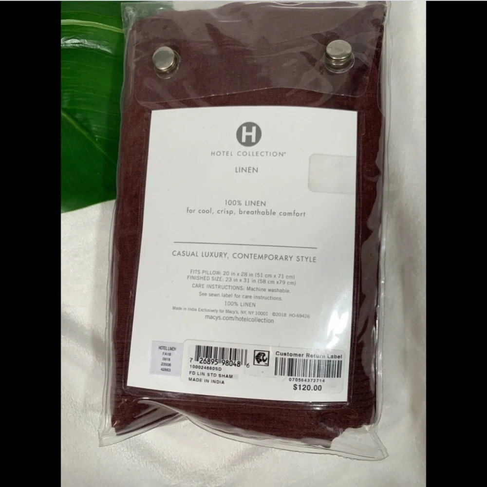 NIB $120 Hotel Collection 100% Linen (1) Standard Sham Pillow Case‎ #242